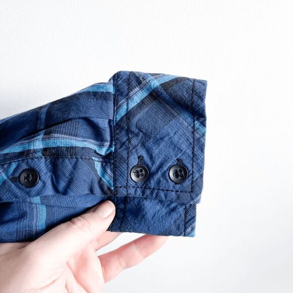 Rock & Republic Mens Stretch Plaid Long Sleeve Button Down Shirt Blue Large - Picture 3 of 8